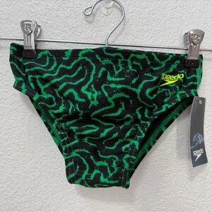 Speedo Kids Swim Briefs - Black and Neon Green